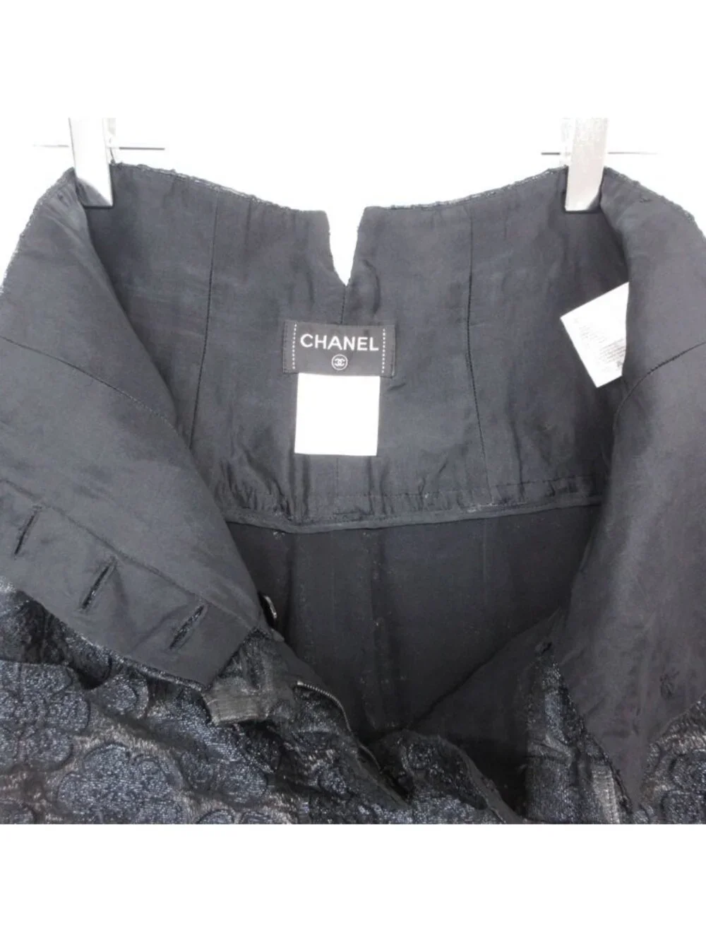 Chanel Pants 16c Camellia Jacquard All Over Pattern CC Logo Button High Waist